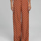 Pantaloni flare a pois caramello a vita alta
