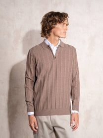 Maglione polo da uomo a coste con zip