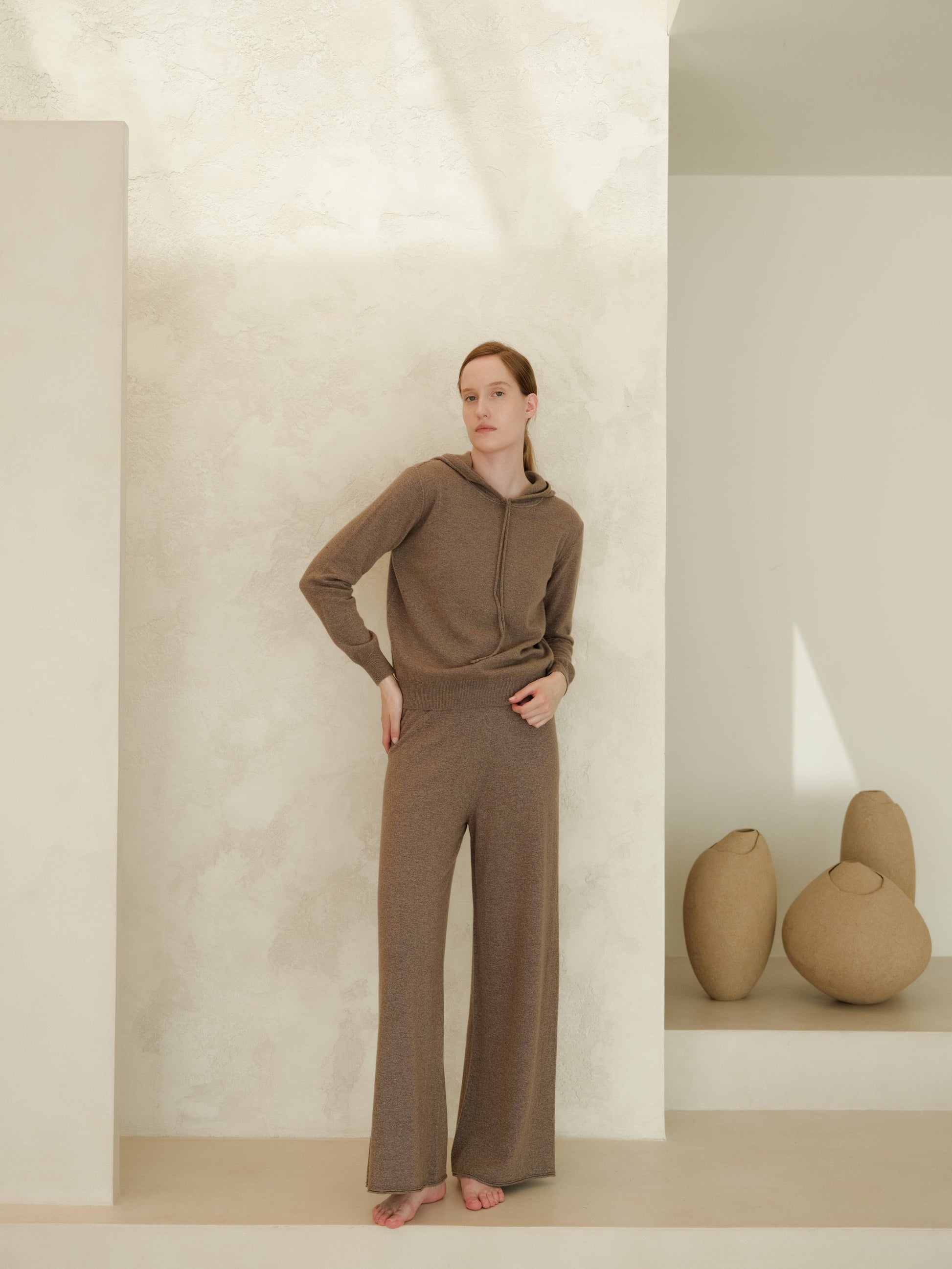 Pantaloni in maglia 3D a gamba larga in misto cashmere