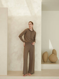Pantaloni in maglia 3D a gamba larga in misto cashmere