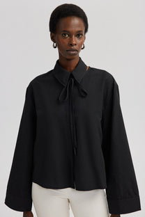 Camicia nera con colletto staccabile in misto cotone