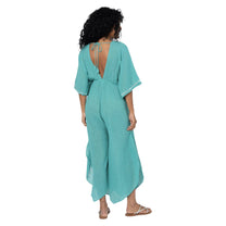 Tuta estiva boho in cotone con maniche 3/4 e schiena aperta