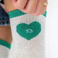 Calzini alla caviglia con cuore scintillante bianco e verde