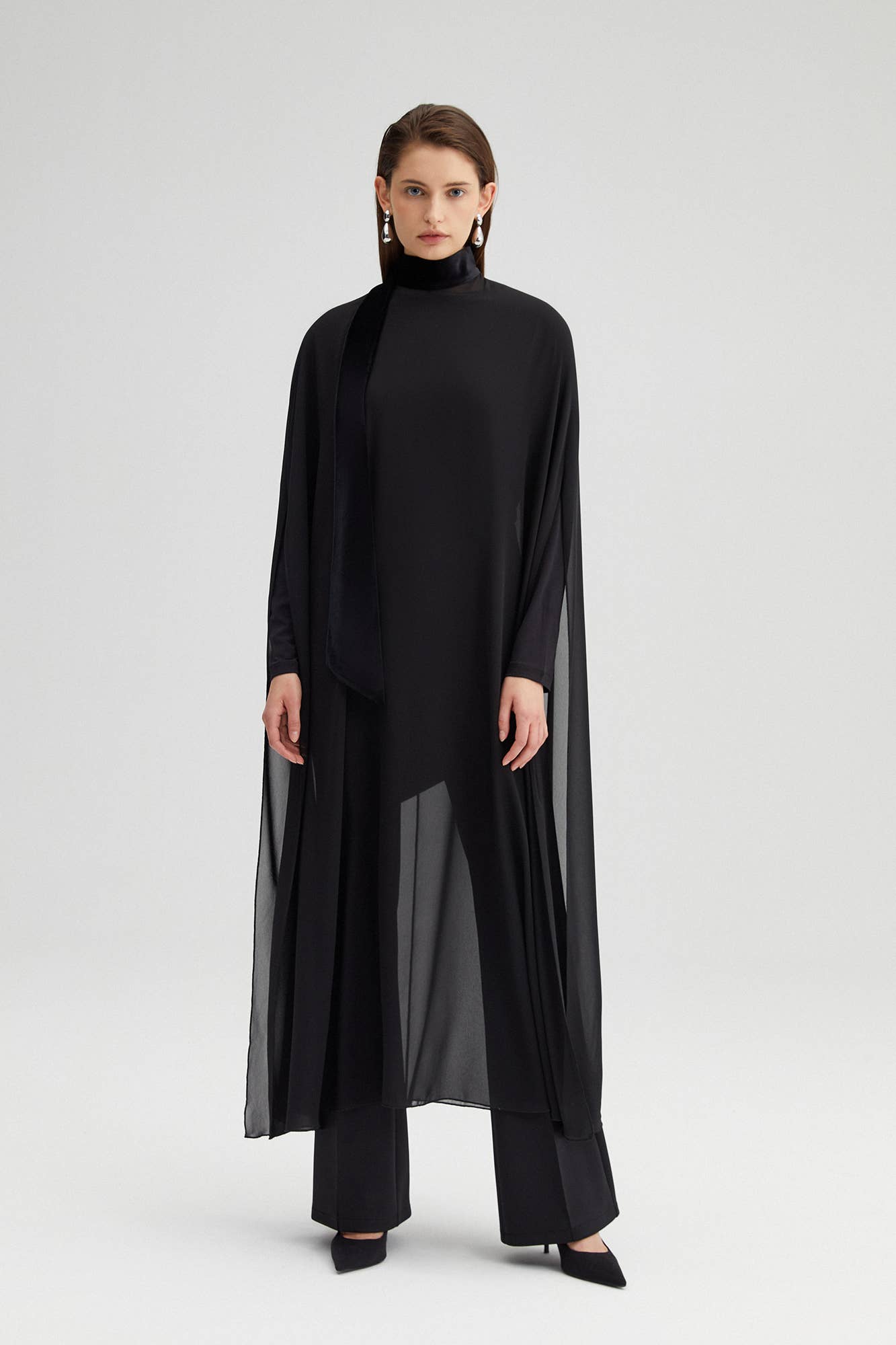 Tunica maxi oversize in chiffon nero