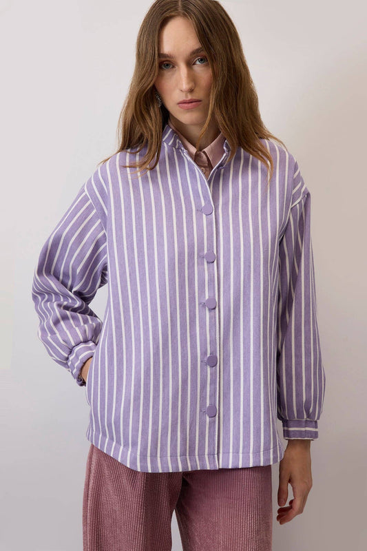 Giacca in gabardine a righe lilla