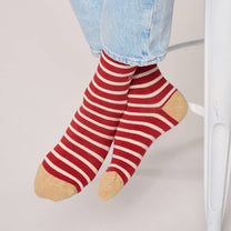 Calzini in cotone pettinato a righe larghe rosso e beige