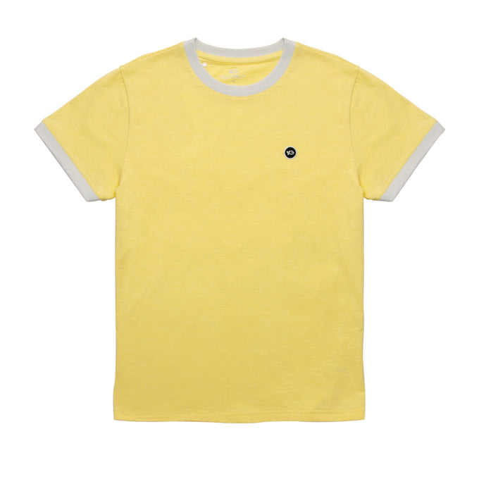 T-shirt in cotone biologico giallo slub con profili a contrasto
