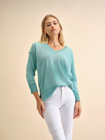 Felpa lunga in maglia con scollo a V
