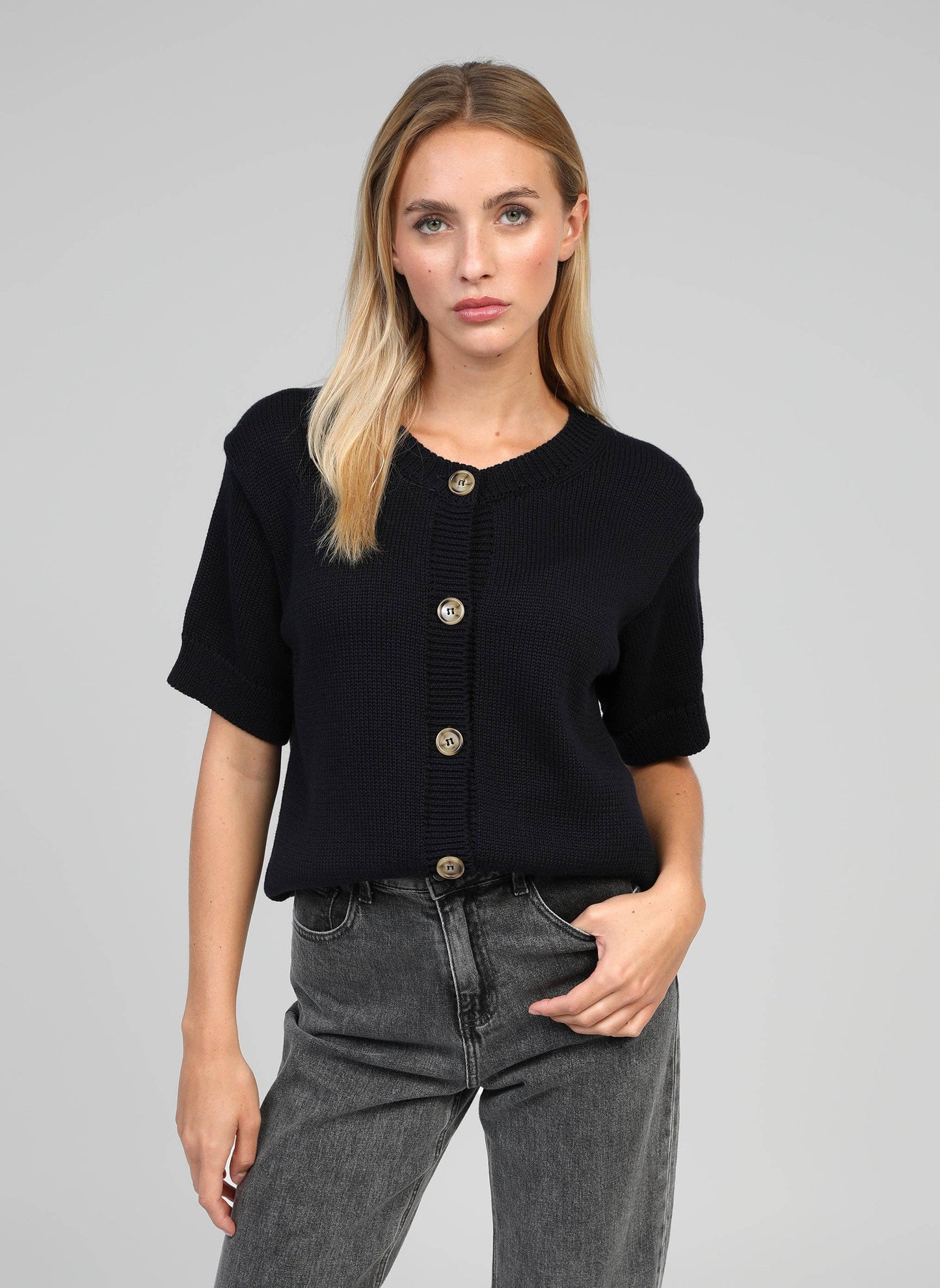 Cardigan in maglia blu navy con bottoni