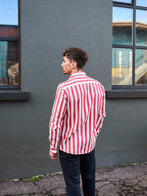 Camicia Maggia a righe rosse in lino e cotone biologico