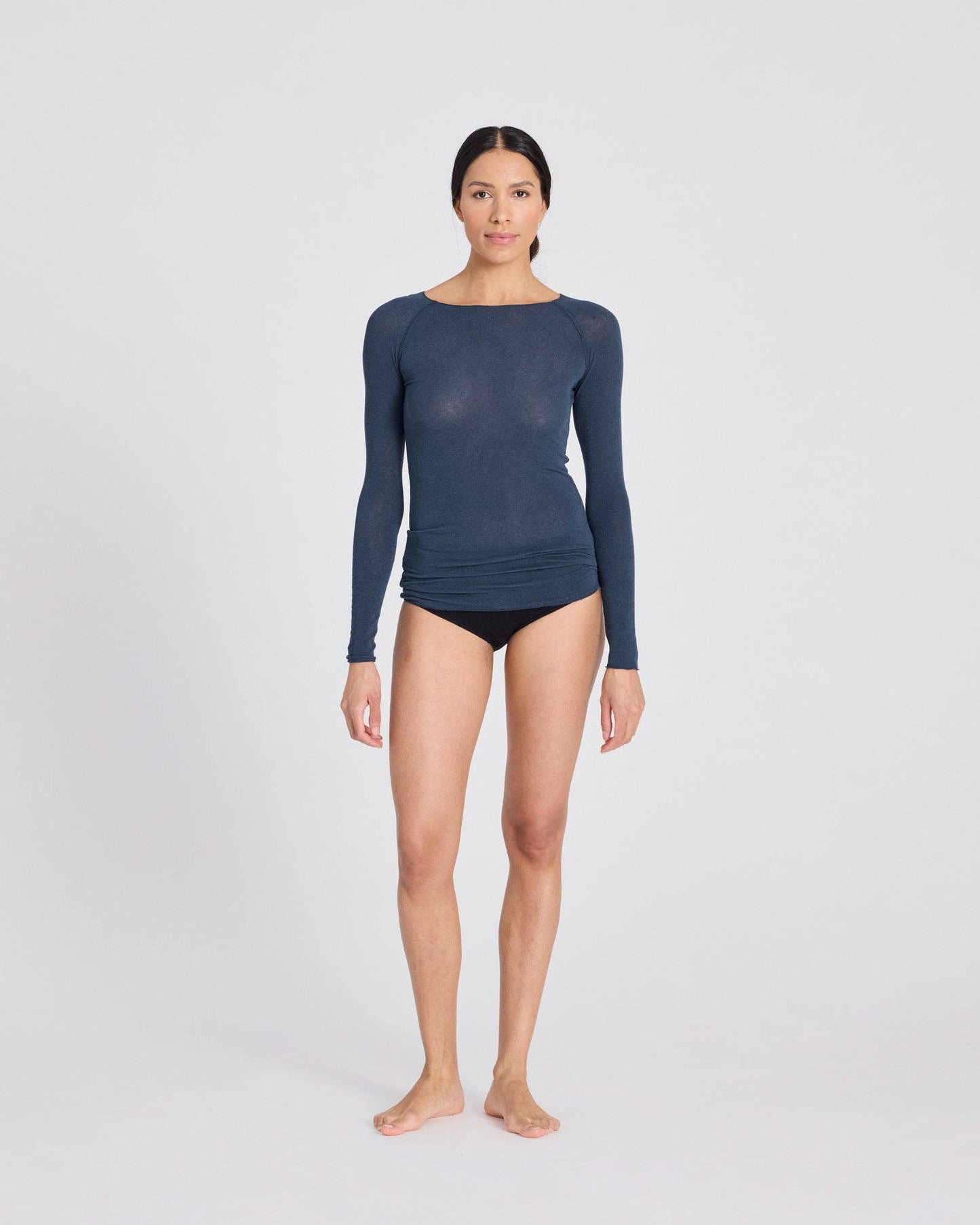 Top Amalie in lana blu denim