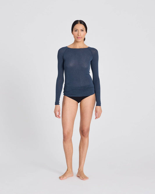 Top Amalie in lana blu denim