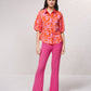 Blusa floreale con colletto e maniche corte