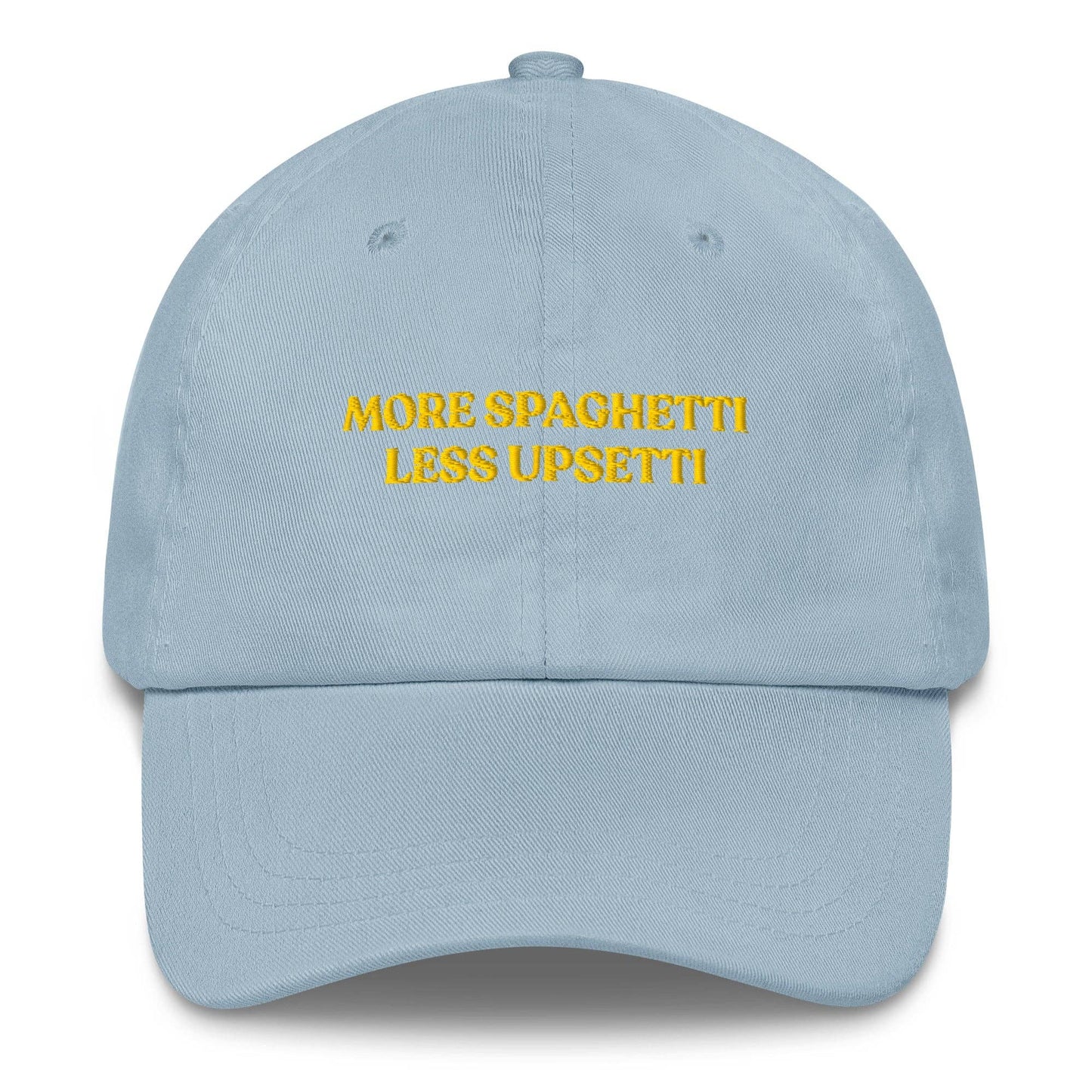 Cappellino da baseball ricamato “More Spaghetti Less Upsetti”