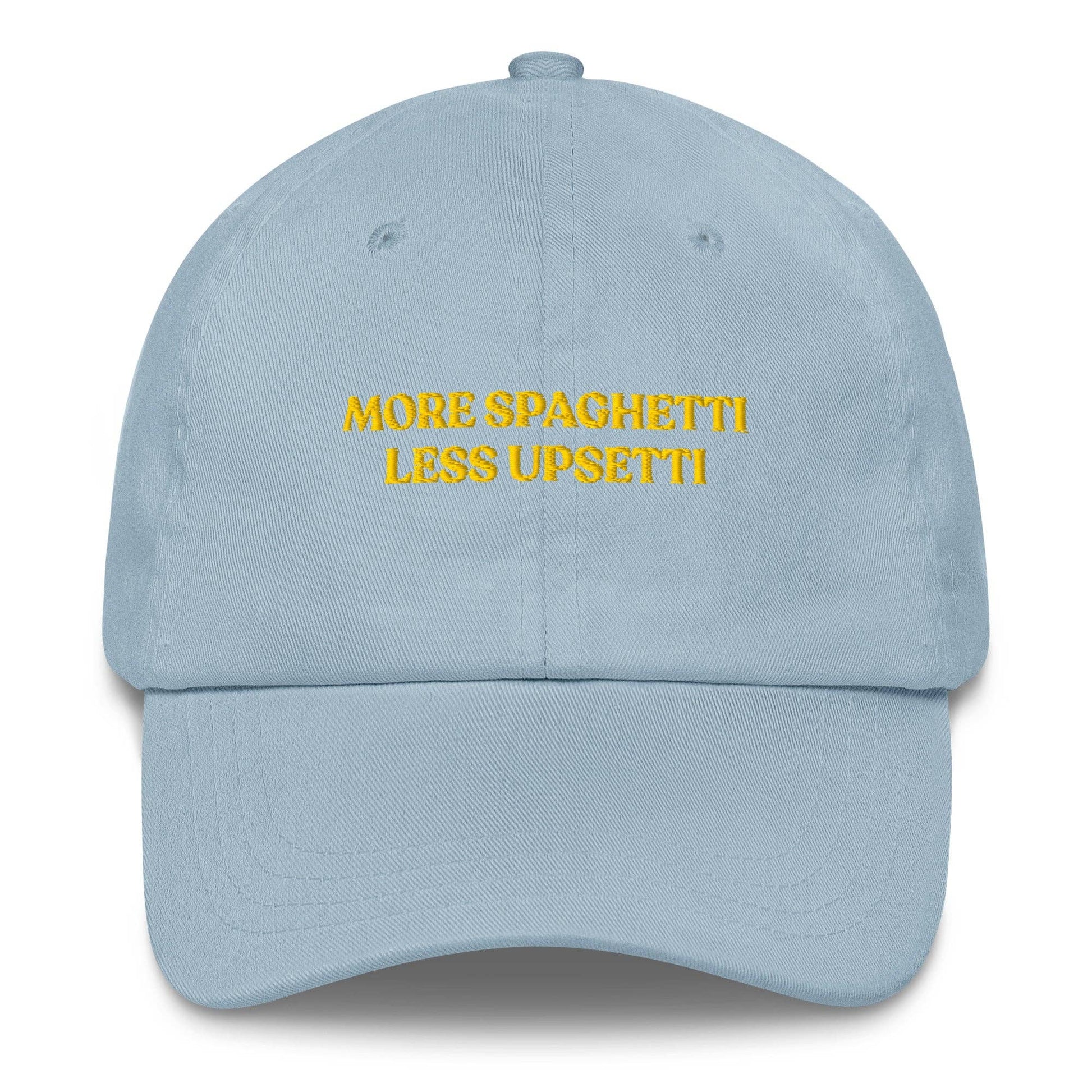 Cappellino da baseball ricamato “More Spaghetti Less Upsetti”