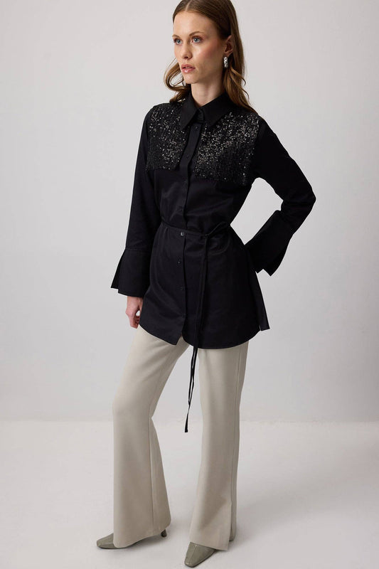 Camicia nera con paillettes