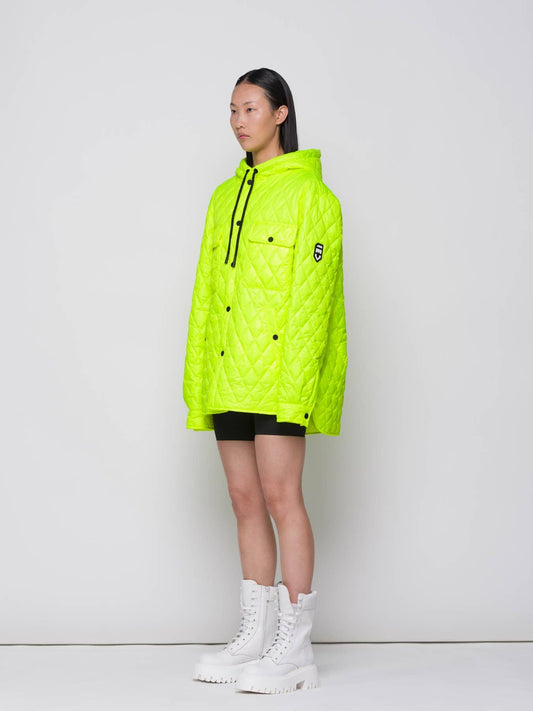 Giacca trapuntata a rombi fluo con cappuccio