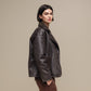 Cappotto corto effetto shearling marrone da donna