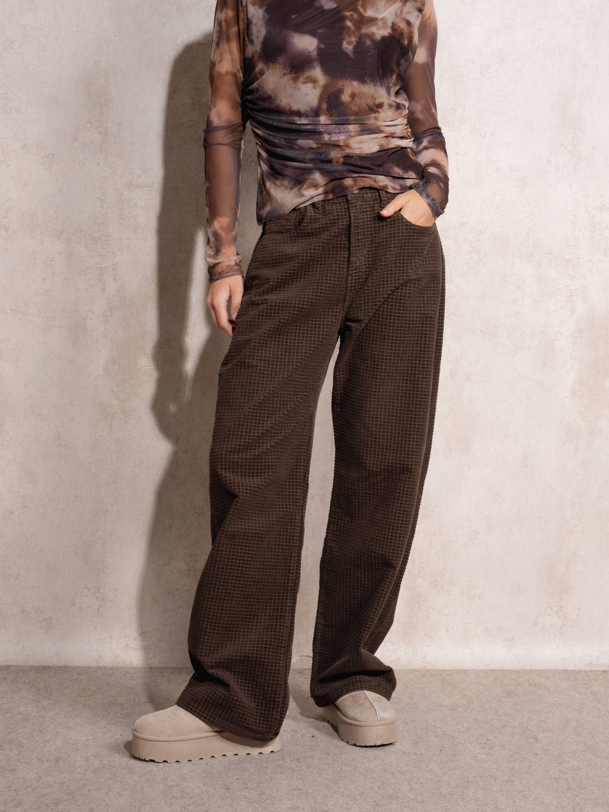 Pantaloni wide leg in cotone testurizzato