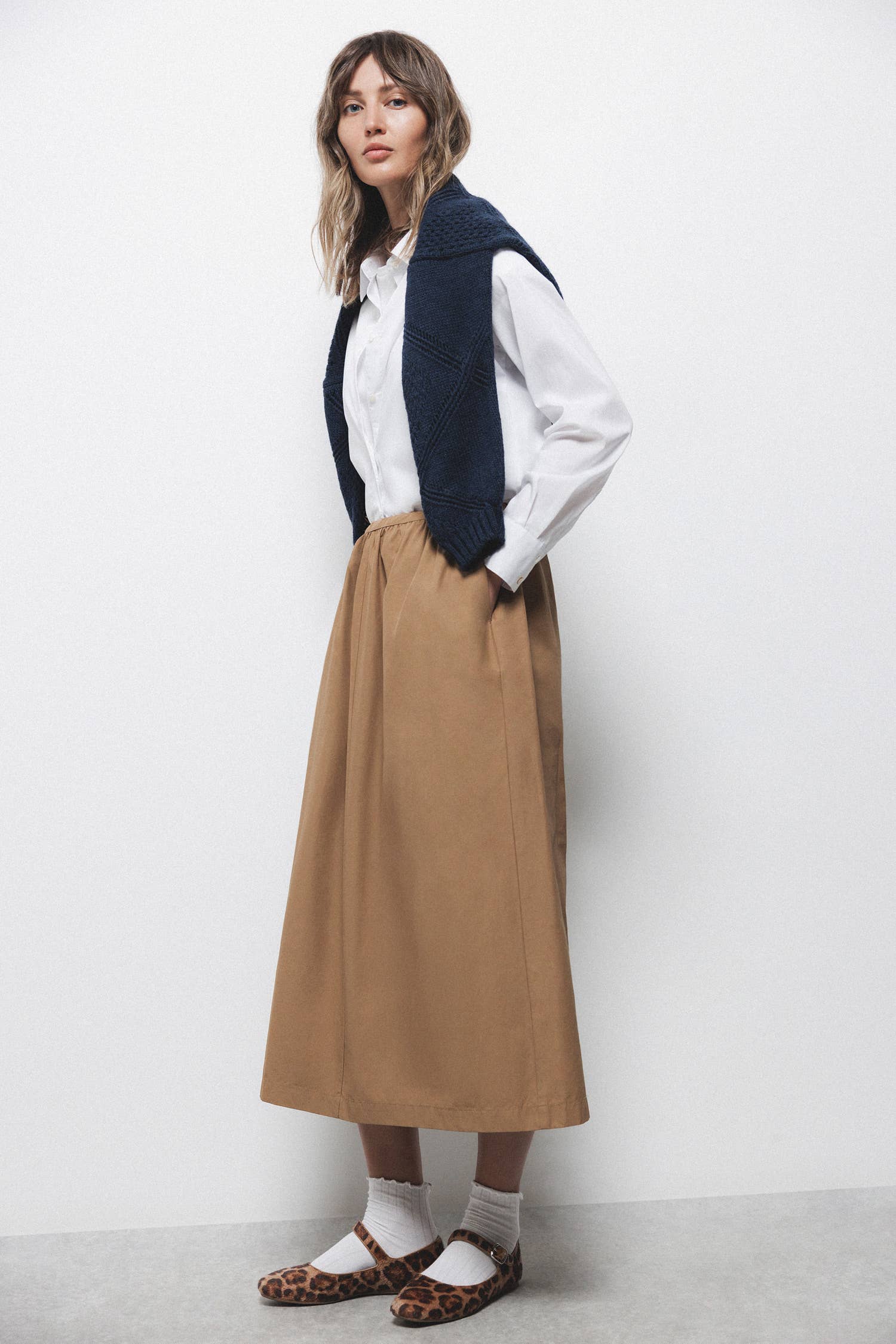Gonna midi in gabardine a trapezio
