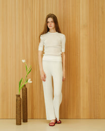 Pantaloni in cotone plissé fine in maglia 3D