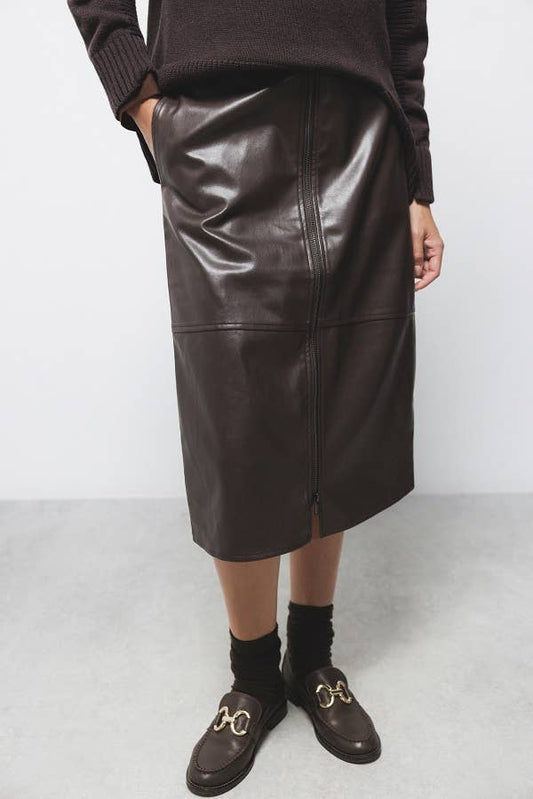 Gonna midi in ecopelle con zip frontale