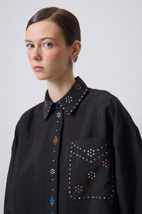 Camicia in 100% cotone con pietre di cristallo