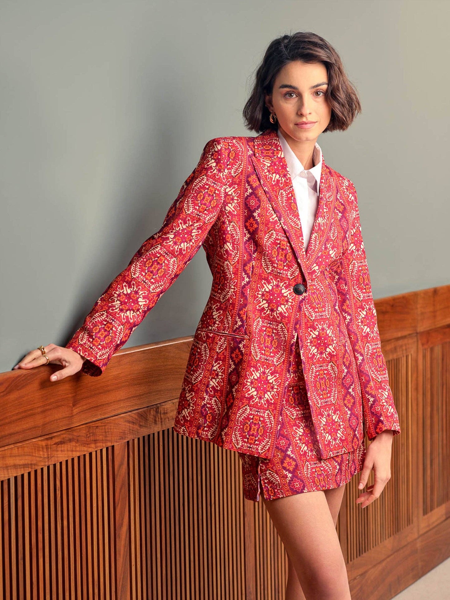 Blazer in bombazine stampata