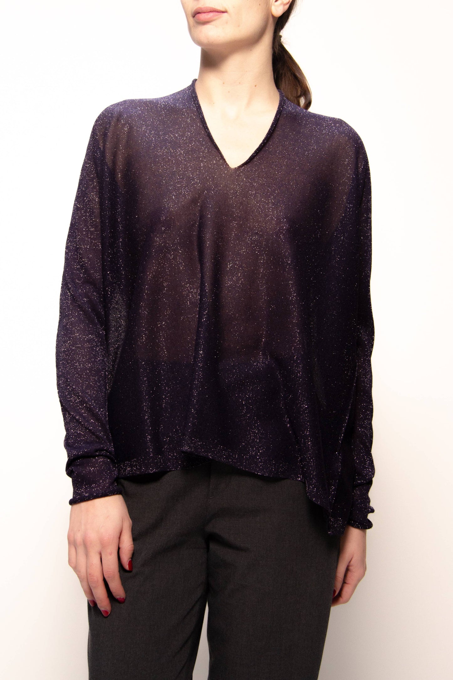 Maxi maglione glitterato con scollo a V