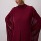 Abito in chiffon bordeaux con maniche a pipistrello