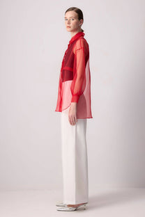 Camicia in organza rossa trasparente