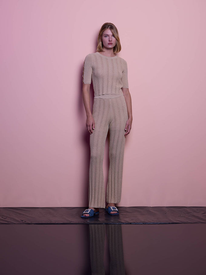 Pantaloni in maglia lurex a coste