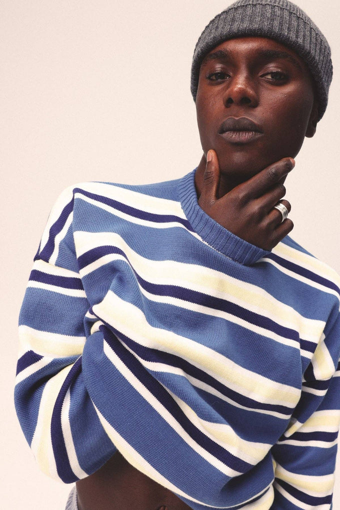 Maglione a righe blu brillante in cotone organico