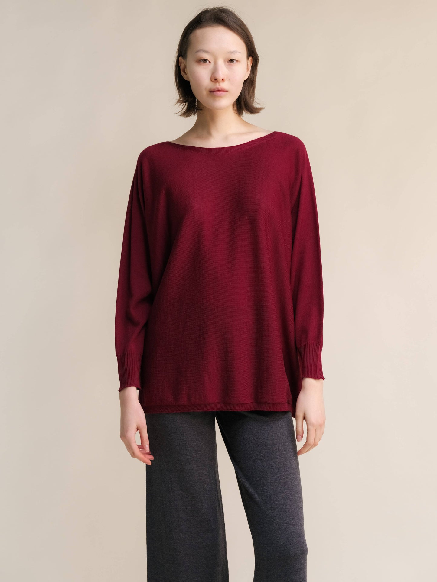 Pullover oversize a barchetta in lana merino extrafine