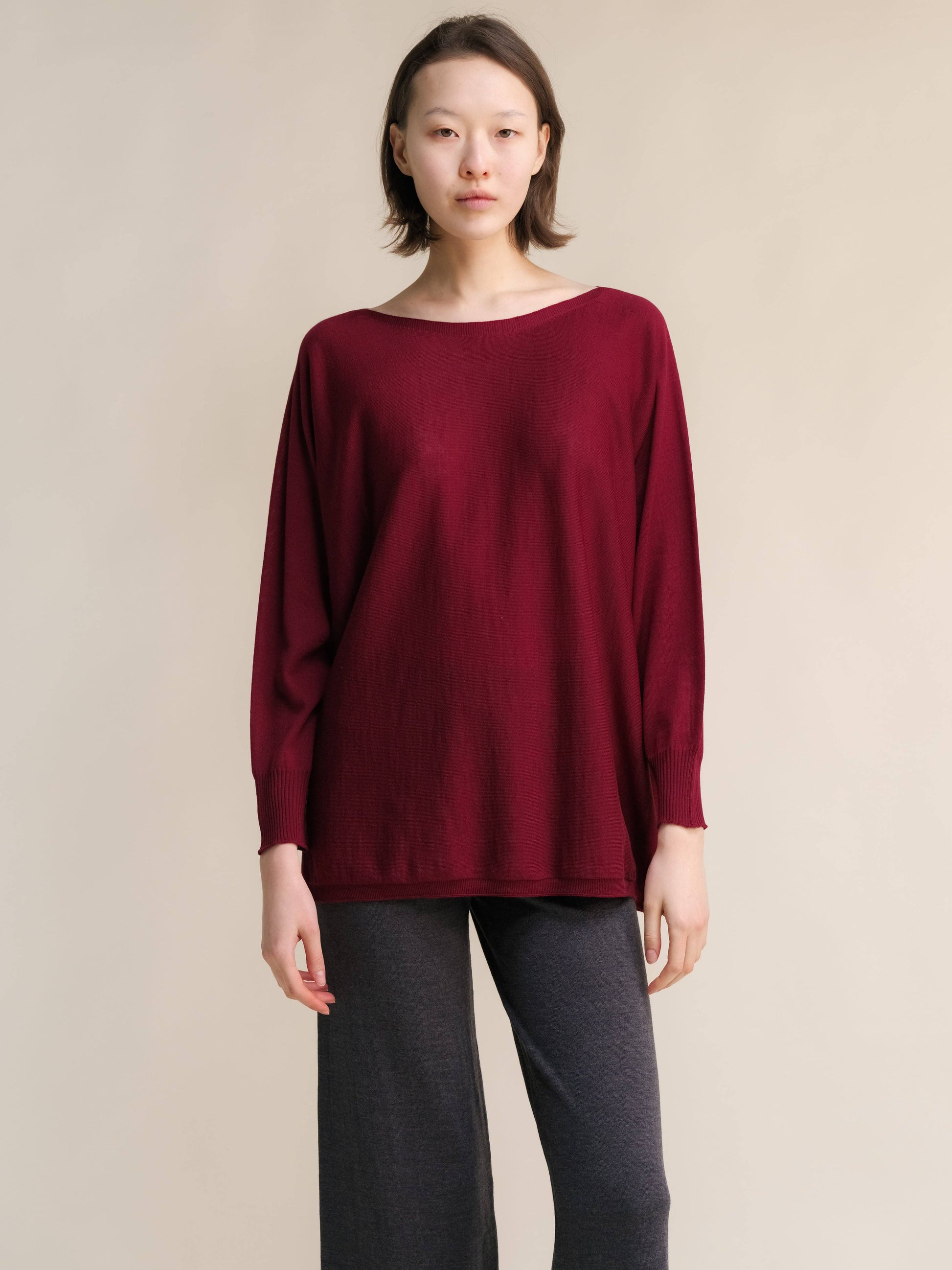 Pullover oversize a barchetta in lana merino extrafine