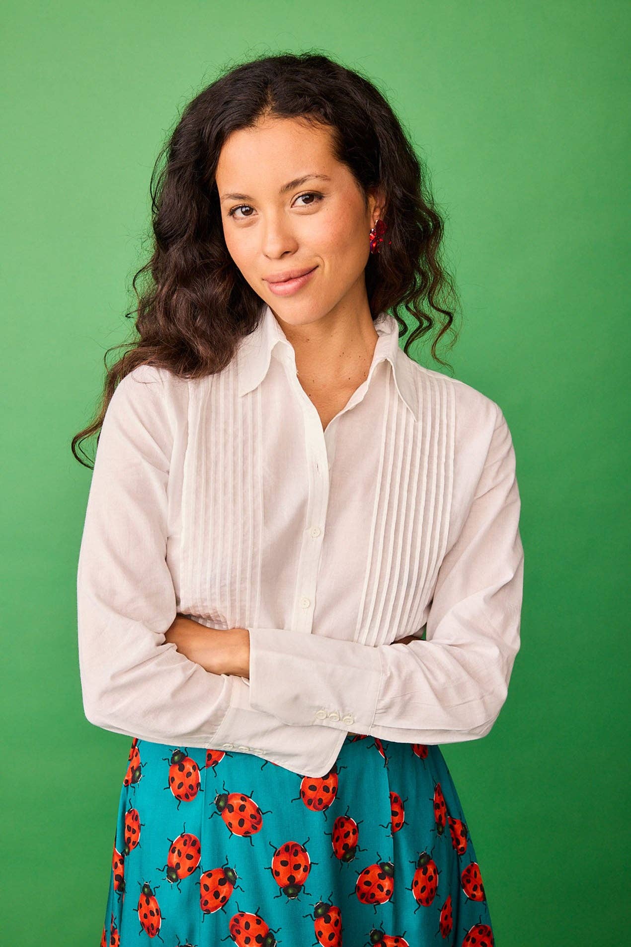 Camicia Rocio bianca in cotone con pieghe
