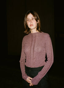 Maglia a coste glitter girocollo