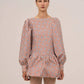 Abito mini a righe rosse con pois blu