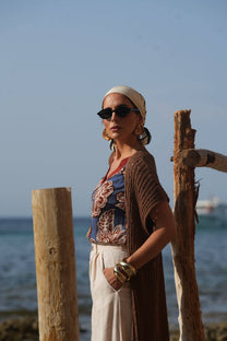 Gilet lungo traforato in maglia