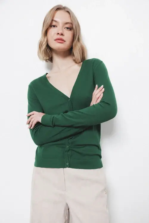 Cardigan in Maglia Rasata con Scollo a V