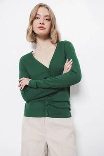 Cardigan in Maglia Rasata con Scollo a V