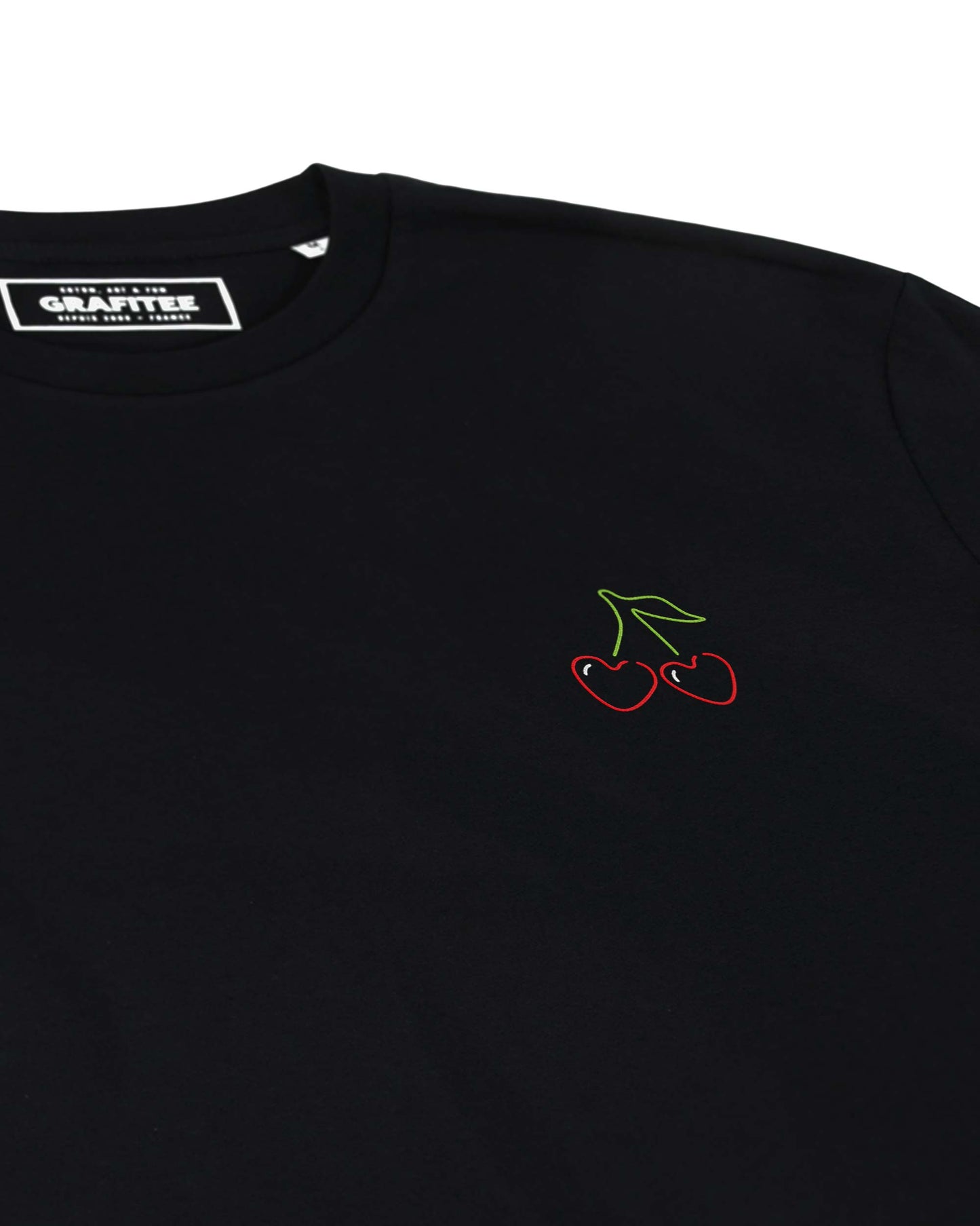 T-shirt unisex ricamata Cherry Love in cotone biologico