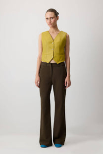 Gilet blazer in pelle vegana verde oliva