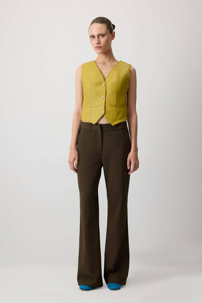 Gilet blazer in pelle vegana verde oliva