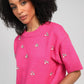 Maglione Nelida rosa caramella con strass e perle