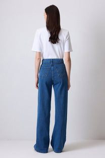 Jeans vintage a vita alta a gamba larga in denim