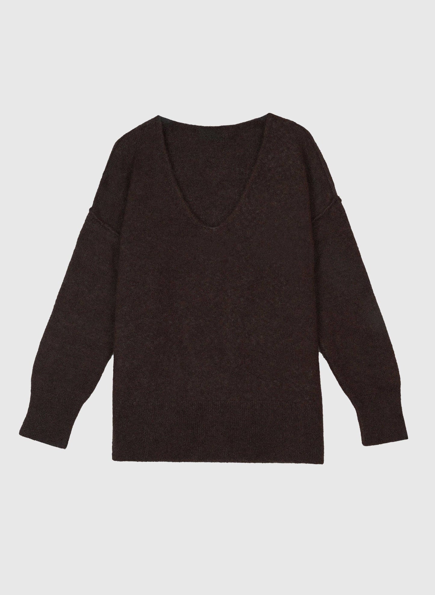 Maglione oversize con scollo a V color cioccolato