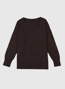 Maglione oversize con scollo a V color cioccolato