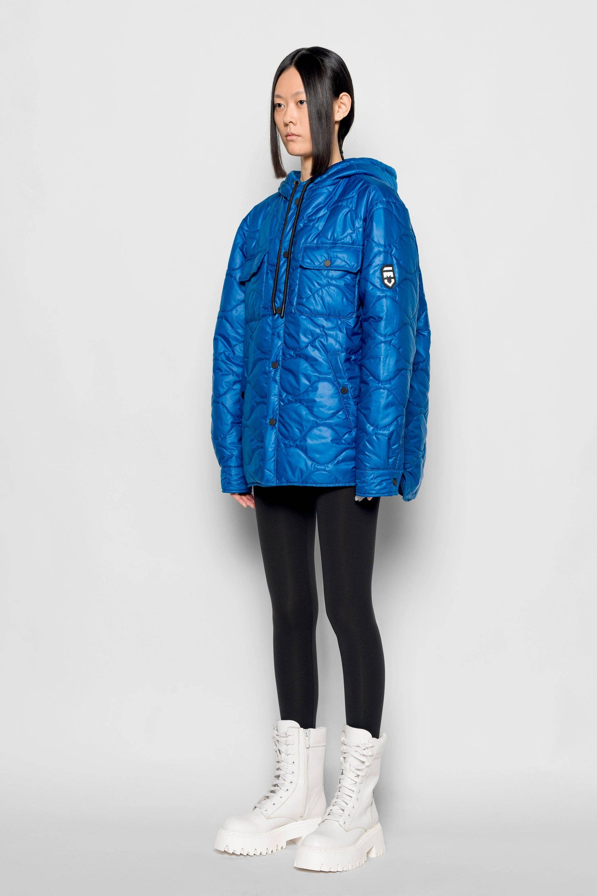 Giacca imbottita Wave con cappuccio blu reale