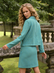 Giacca jacquard pied-de-poule blu e verde
